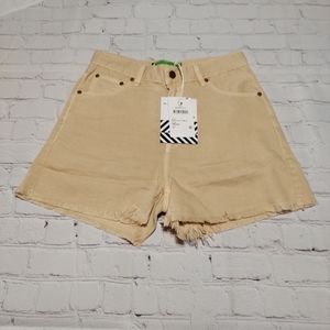 New FREE PEOPLE x Sandrine Rose Cut Off Shorts Beige Raw Hem Short Sz 24